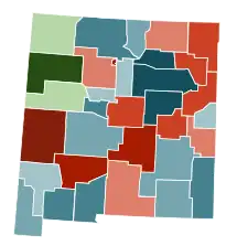 Image 13Counties in New Mexico by racial plurality, per the 2020 U.S. census
Legend

 

Non-Hispanic White  40–50%  50–60%  60–70%  70–80%Native American  40–50%  80–90%
Hispanic or Latino  40–50%  50–60%  60–70%  70–80% 

 (from New Mexico)