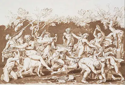 Triumph of Pan, c. 1635, Pen and ink with wash, over black chalk and stylus, Royal Collection