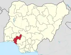 Location of Ondo State in Nigeria