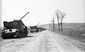 A Nimród anti-aircraft gun battery in firing position along the Zsámbék Páty road.