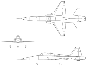 Orthographically projected diagram of an F-5 Freedom Fighter