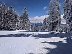 The East Ridge of Northstar California, with a view of the north shore of Lake Tahoe. Taken from near the summit of Mt. Pluto.