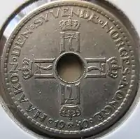 The obverse of a 1940 Norwegian krone.