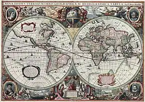 An early hemispheric map of Earth (Nova Totius Terrarum Orbis Geographica ac Hydrographica Tabula, Hendrik Hondius, 1630)