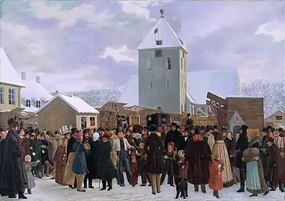 Market at Stortorvet in 1843Painting by L.W.Th. Bratz