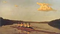 "Oarsmen on the Schuylkill" also known as "Pennsylvania Barge Club Four" by Thomas Eakins (c. 1874).