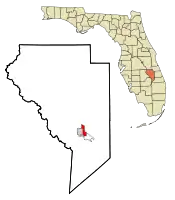 Location in Okeechobee County and the state of Florida