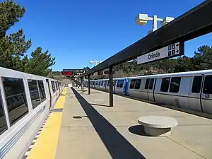 Two trains at Orinda station, 2018