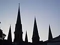 Towers and spires of the church.