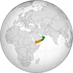 Map indicating locations of Oman and Yemen