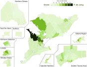 Support for Green Party candidates by riding