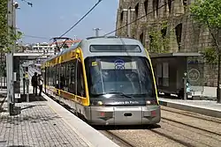 A Porto Metro train at Jardim do Morro station, Gaia.