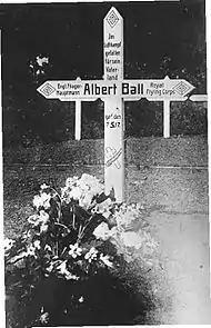 Original German marker erected at Ball's grave in Annœullin