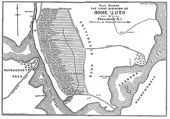 Town layout of Providence with Greene's lot fifth from the top