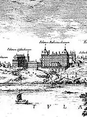 Ossoliński Palace (left) and Kazanowski Palace (right) in the 1650s