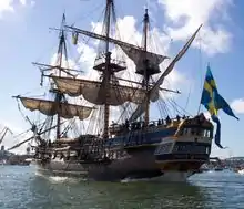 The East Indiaman Götheborg replica of the original ship leaving Gothenburg for China, 2 October 2005