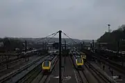 Ottignies train station, looking down at the platforms from the North side