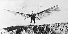 Lilienthal preparing for a Small Ornithopter flight,16 August 1894