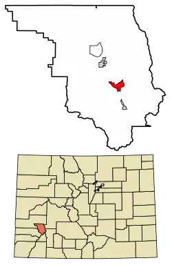 Location of the Portland CDP in Ouray County, Colorado.