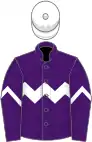 Purple, white chevron hoop on body and sleeves, white cap