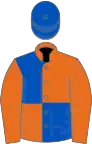 Orange and royal blue quartered, orange sleeves, royal blue cap