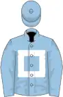 Light blue, white hollow box, light blue sleeves and cap