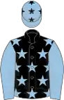 BLACK, light blue stars, light blue sleeves, light blue cap, black stars