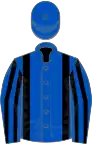 Light blue, black braces, striped sleeves