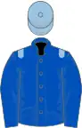 Royal blue, light blue epaulets and cap