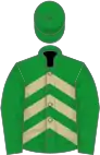 Green, beige chevrons on body