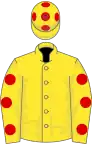 Yellow, Red spots on sleeves and cap