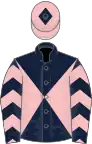 Dark blue and pink diabolo, chevrons on sleeves, pink cap, dark blue diamond