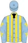 Light blue and yellow stripes, light blue sleeves, yellow stars, light blue cap