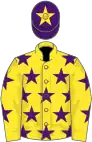 Yellow, purple stars, purple cap, yellow star