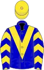 Blue, yellow chevron and chevrons on sleeves, yellow cap