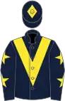 Dark blue, yellow chevron, stars on sleeves, diamond on cap