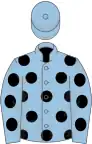 Light blue, black spots, light blue cap