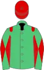 Emerald green, red epaulets, diabolo on sleeves, red cap