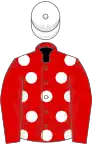 Red, white spots on body, white cap, black hoop