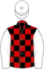 Red and Black check, White sleeves and cap