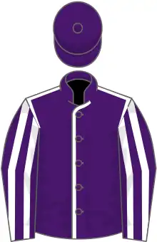 purple, white seams, white stripes on purple sleeves, purple cap