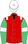 Red, white epaulets, emerald green sleeves, white armlets and cap