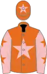 Orange, Pink star, Pink sleeves, Orange stars, Orange cap, Pink star