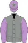 Grey, mauve sleeves, mauve cap, grey star