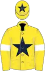 Yellow, dark blue star, yellow sleeves, white armlets, yellow cap, dark blue star