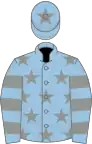 Light blue, grey stars, hooped sleeves and star on cap