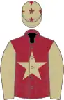 Maroon, beige star and sleeves, beige cap, maroon stars