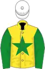 Yellow, green star and sleeves, white cap