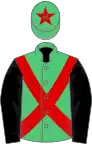 EMERALD GREEN, red cross sashes, black sleeves, emerald green cap, red star