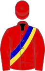 RED, blue and yellow sash, red cap